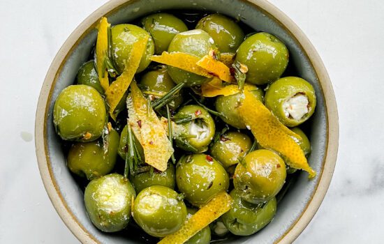 Feta Stuffed Marinated Olives               (Gluten-Free, Vegetarian)