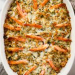Overhead view of baked stuffed shrimp