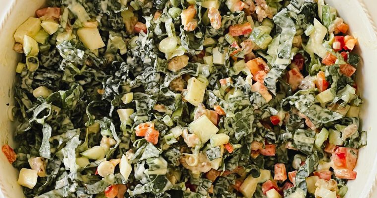 Tuscan Kale Chopped Salad with Lemon Tahini Dressing (Vegetarian, Gluten-Free)