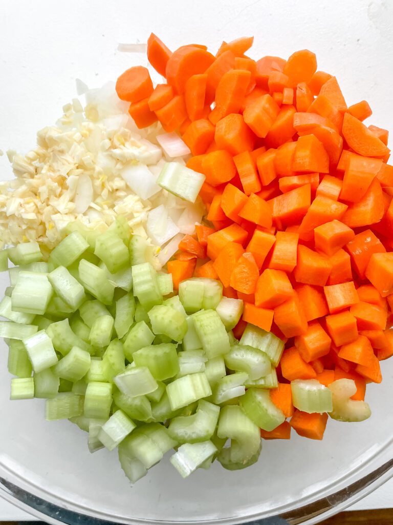 Chopped veggies for minestrone soup