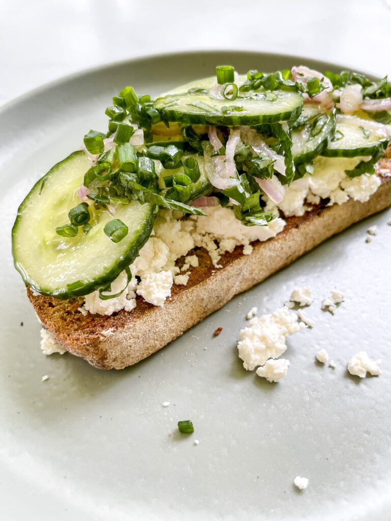 Ricotta Toast with Cucumber, Lemon and lots of Herbs