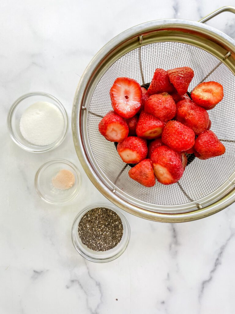 The ingredients for Kathleen Ashmore's Strawberry Chia Seed Jam