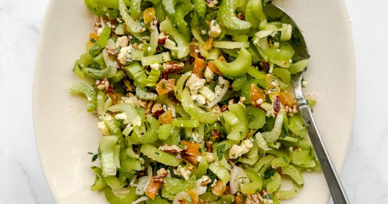 Celery Chopped Salad with Apricots, Gorgonzola, and Pecans (Gluten-Free, Vegetarian)