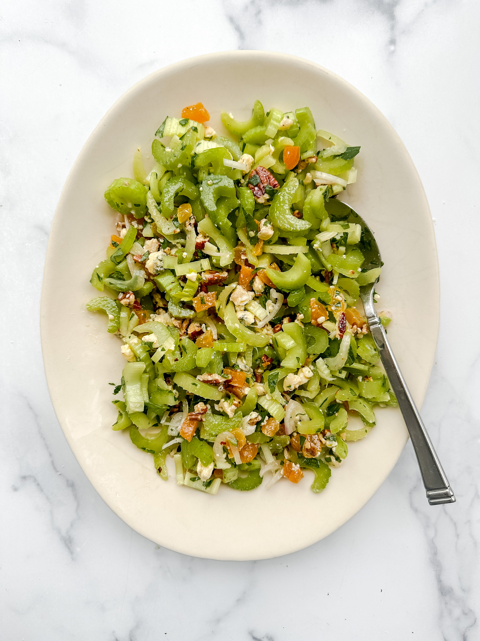 Celery Chopped Salad with Apricots, Gorgonzola, and Pecans (Gluten-Free, Vegetarian)