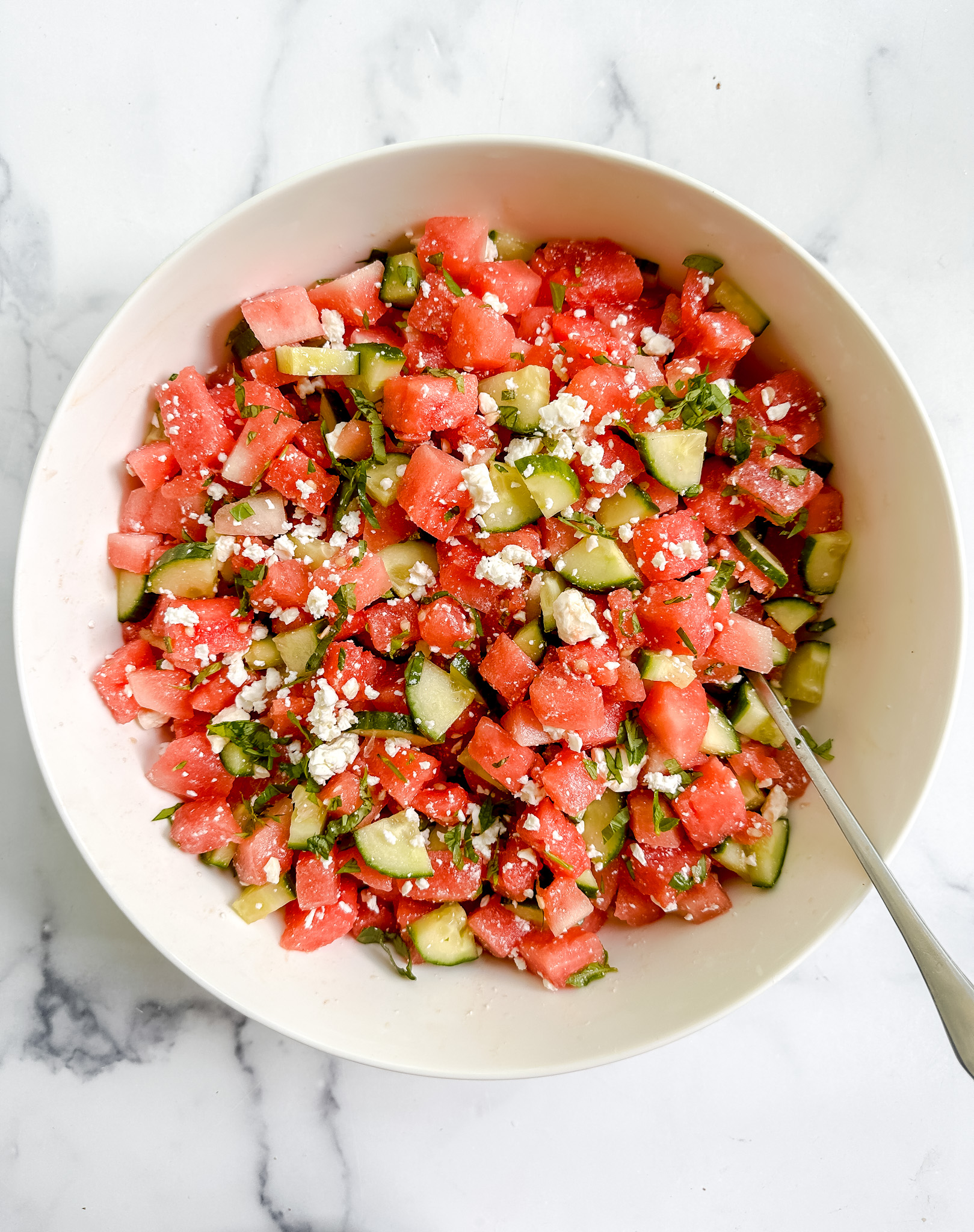 Watermelon Salad with Cucumber, Feta and Honey-Lime Dressing (Gluten Free, Vegetarian)