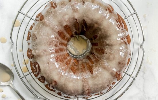 One-Bowl Banana Bundt Cake with Coffee Glaze (Gluten Free, Less Fat, Less Sugar)