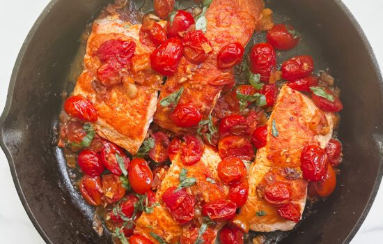 Skillet Salmon with Cherry Tomatoes, Chile and Citrus (Fast & Healthy!)